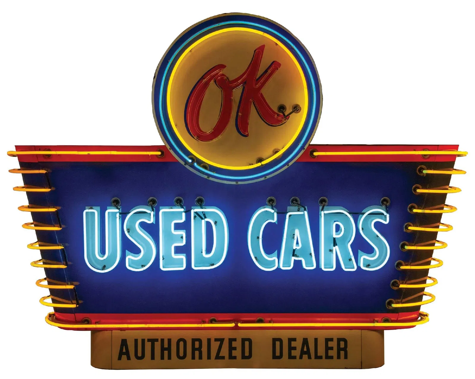 Ok Used Cars Complete Porcelain Dealership Neon Sign.
