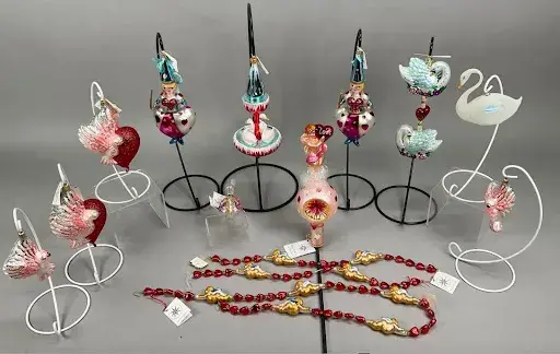 Lot #0012, a collection of Radko Valentine's Day ornaments and garlands, sold for $608. Image courtesy of Willow Auction House.
